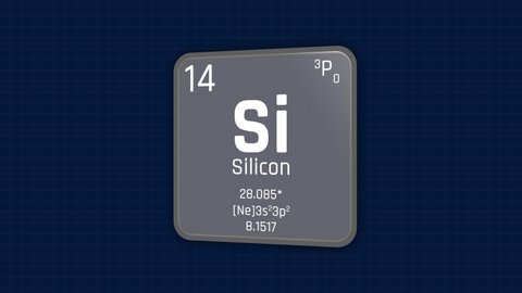 Silicon or Si Element Periodic Table Animation on Grid Background and Green Screen