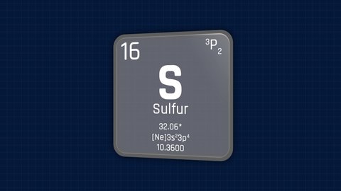Sulfur or S Element Periodic Table Animation on Grid Background and Green Screen
