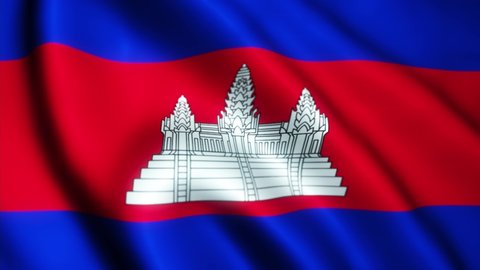 Video of the flag flying from the country of Cambodia with a widescreen ratio (16:9). 4K UHD Animation