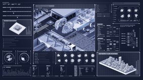 Smart factory controlled by Robotic process automation(RPA) in user interface display. Smart factory concept with an Artificial Intelligence digital brain in the center. 4k animation. - Powered by Shutterstock - Get 15% off with code: PIKWIZARD15