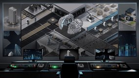 Smart factory controlled by Robotic process automation(RPA) in main control center. Smart factory concept with an Artificial Intelligence digital brain in the center. 4k animation. - Powered by Shutterstock - Get 15% off with code: PIKWIZARD15