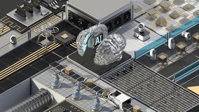 Smart factory controlled by Robotic process automation(RPA). Smart factory concept with an Artificial Intelligence digital brain in the center. 4k animation. - Powered by Shutterstock - Get 15% off with code: PIKWIZARD15