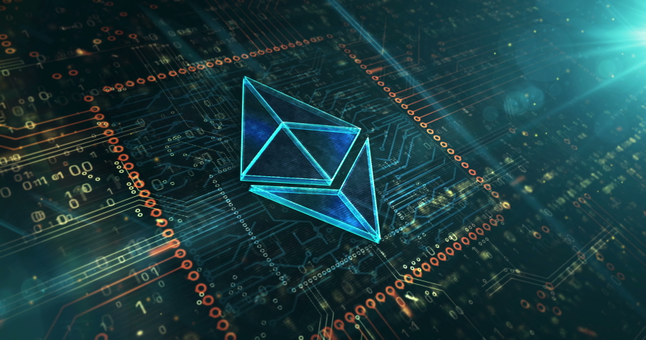 Ethereum symbol, ETH, digital money, cryptocurrency, cyber coin and crypto currency icon concept. Metal symbol on circuit board. Abstract concept 3d rendering animation. | Shutterstock HD Video #1070672020
