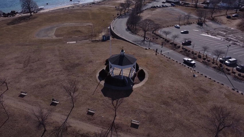 Circling over the pavilion at Stage Fort Park in Gloucester, Massachusetts.