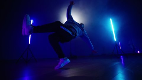 Break-dance action performance trick in ultra slowmo