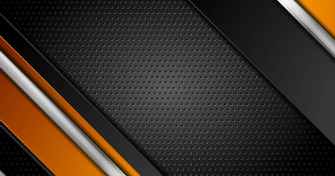 Technology orange and black abstract motion background with metallic stripes and perforated texture. Seamless looping. Video animation 4K 4096x2160