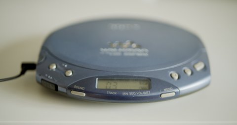 Classic portable cd player using for listening to music from vintage compact discs