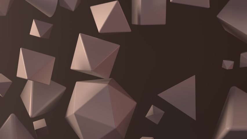 3d render animation of geometrical shapes falling down randomly and shattering into pieces. 4k eccentric polyhedrons copy space motion graphic. Sepia color palette. Royalty-Free Stock Footage #1070690833