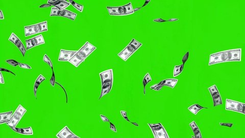 100 Dollar Bills Green Screen. Rain Effects. 3D Animation Money Rain, business animation Money, effects production background.