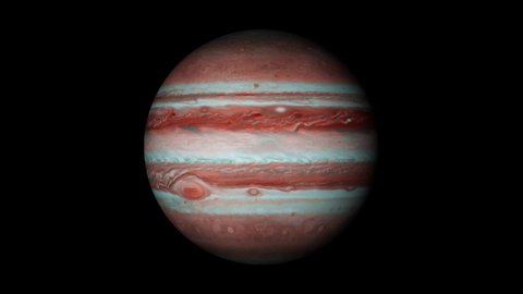 4k realistic Jupiter planet spinning or rotation black background.
