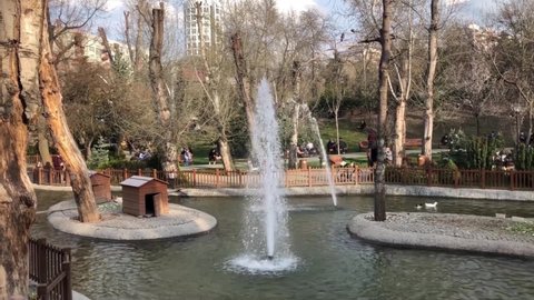 Ankara, Turkey-April 14 2021: 
People enjoying in Kugulu Park which is a popular place in Cankaya region