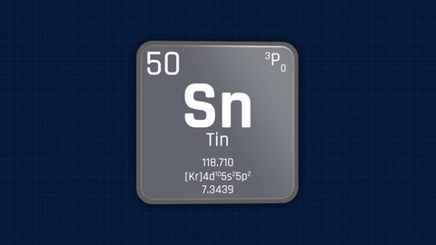 Tin or Sn Element Periodic Table Animation on Grid Background and Green Screen