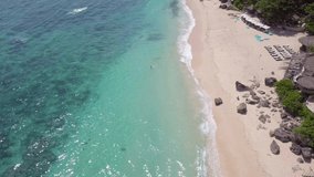 Aerial footage of Melasti beach located in Bali