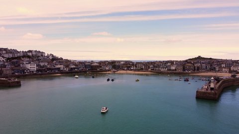 fly into st ives harbour cornwall england uk. Next to carbis bay where the G7 is being held in 2021