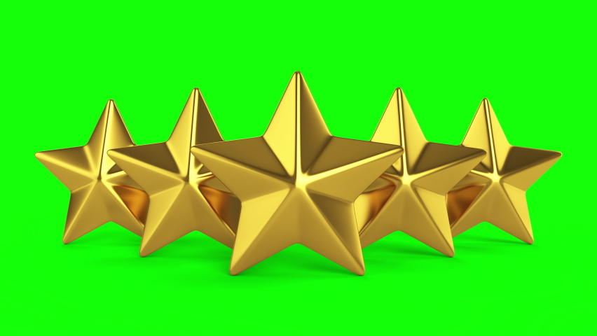 Gold stars. Rating stars. One, three and five gold stars appear and disappear against a green background. Royalty-Free Stock Footage #1070738404