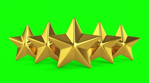Gold stars. Rating stars. One, three and five gold stars appear and disappear against a green background.