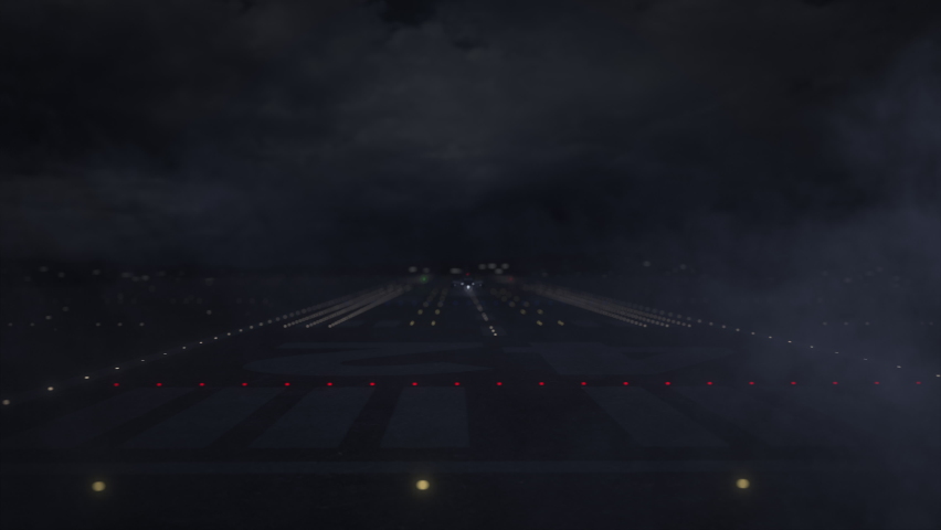 SAPPORO text and commercial plane taking off from the airport runway at night, 3d animation