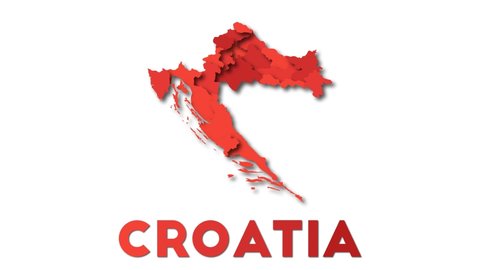 Croatia map showing regions. Animated country map with title. 4k resolution animation.