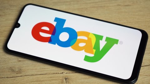 ebay logo on the phone screen. Moscow Russia March 29, 2021