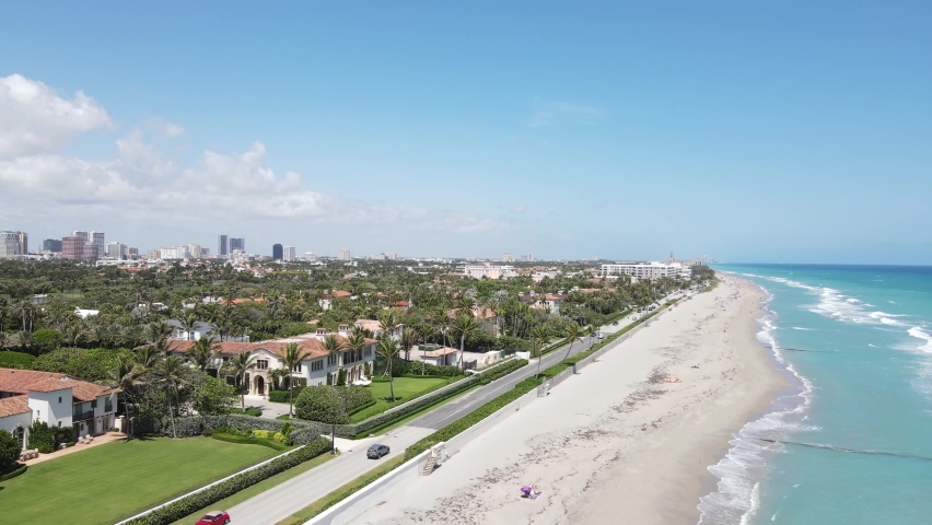 An aerial journey down a beautiful coastline road in West Palm Beach, Florida