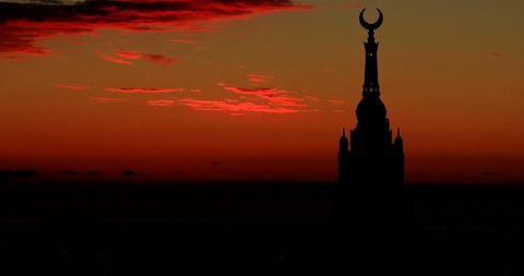 Mecca Clock Tower Silhouette Saudi Arabia Yellow Morning Light Sunrise Time Laps