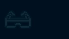 Glowing neon line Safety goggle glasses icon isolated on black background. 4K Video motion graphic animation .