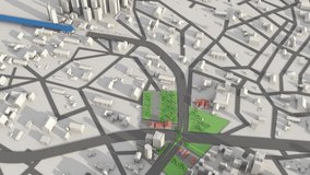 GPS Navigation Map Route Animation. 3D GPS navigation concept idea. Arrow moving forward on a 3D cit map. Seamless loop.GPS navigator. 