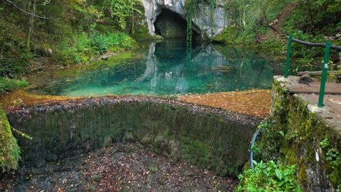 Krupajsko Vrelo, Srbija. Krupaj spring in Serbia. Turquoise blue water. Amazing Serbian nature.