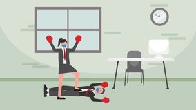 Businesswoman animation wearing boxing gloves and face mask while winning boxing competition after beating her rival in the office. Cartoon in 4k resolution - Powered by Shutterstock - Get 15% off with code: PIKWIZARD15