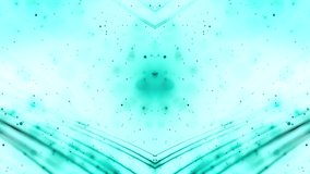 Bokeh particles in motion. Abstract turquoise lines. Virtual space. Background animation