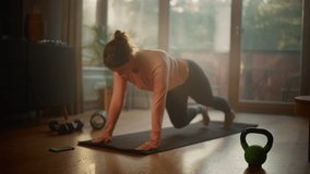 Beautiful Girl Using Smartphone after Fitness Workout at Home. Gorgeous Plus Size Woman Using Fitness Tracker, Yoga Exercises Application, Browsing Online Health Articles, Posting on Internet - Powered by Shutterstock - Get 15% off with code: PIKWIZARD15