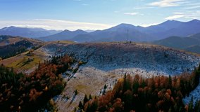 Beautiful winter nature aerial in the Carpathian Mountains, inspiration landscape realtime. Aerial UHD 4K drone realtime video,  