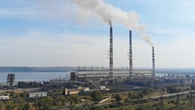 Coal-fired power plant. Aerial view from drone