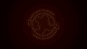 Glowing neon line Worldwide icon isolated on black background. Pin on globe. 4K Video motion graphic animation.