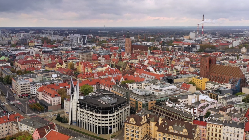 Wroclaw, Poland. Aerial view of Wrocław, capital city of Lower Silesian Voivodeship - landscape panorama of Europe from above.