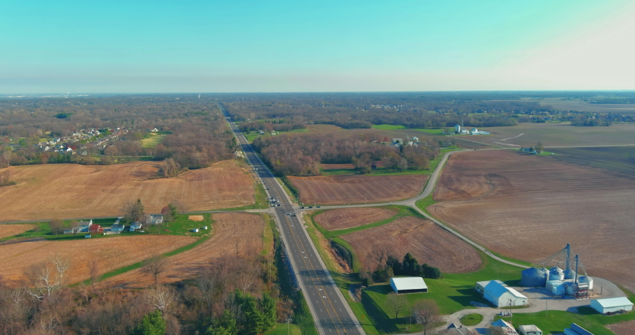 Overlooking view of agricultural production field the near a small town Caseyville Illinois on USA