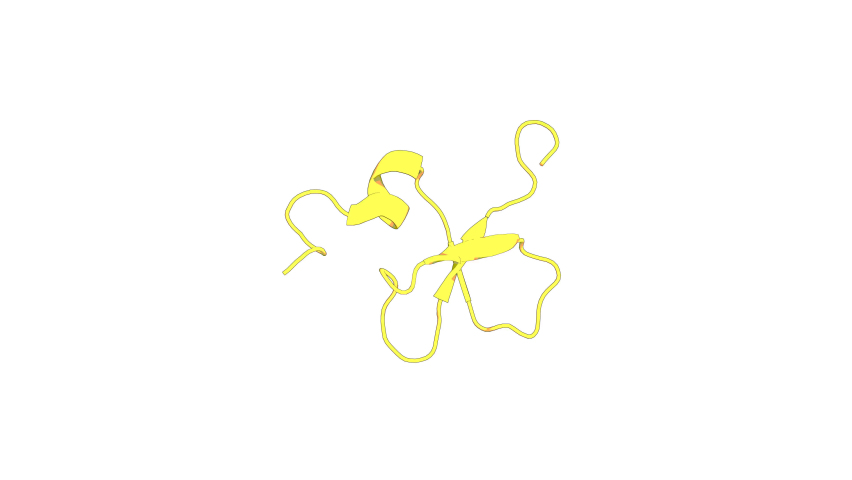 360º realistic 3D rendering of an animated biological molecule over a white background with alpha matte. Structure and antimicrobial activity of platypus 'intermediate' defensin-like peptide. Royalty-Free Stock Footage #1070852899