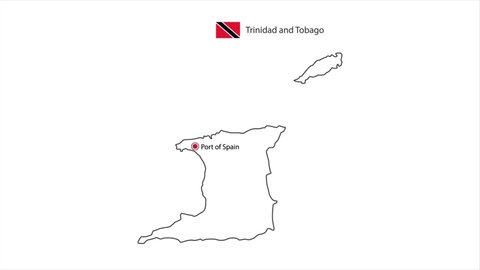 Motions point of Port of Spain Capital with Trinidad and Tobago flag and Trinidad and Tobago map.
