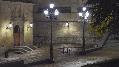 SALAMANCA, SPAIN - DECEMBER 9 2017: Anaya Square. Salamanca Cathedral. Benedicto XVI Street.