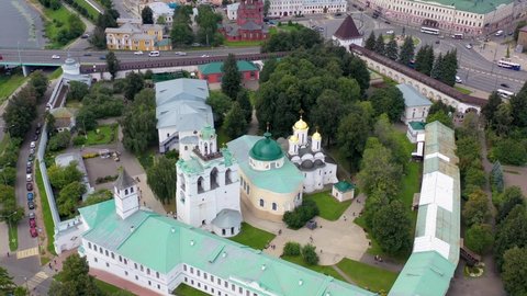 Aerial view of Spaso-Preobrazhensky Monastery (museum-reserve) on sunny day. Yaroslavl, Yaroslavl Oblast, Russia.