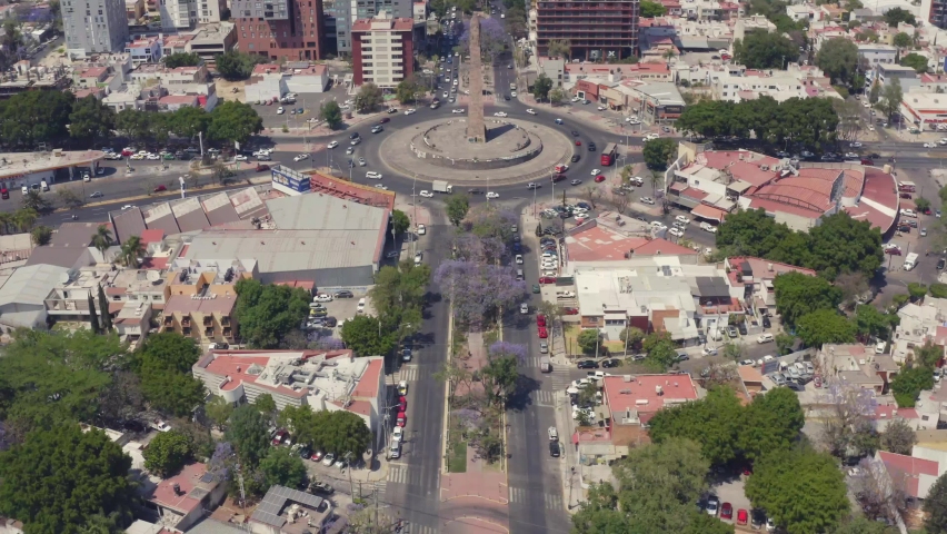Aerial view of the Chapultepec Avenue and the Niños Heroes roundabout in Guadalajara, Jalisco, Mexico.