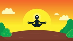 Mindful single person in Lotus Yoga pose flying in air. Animated video Clip in High resolution.