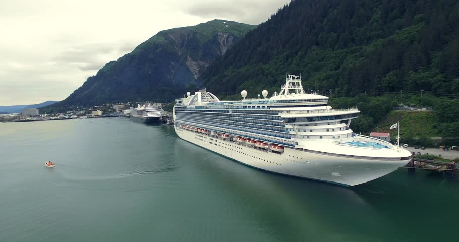 A Cruise Ship Leaving Seward Harbor at Sunset