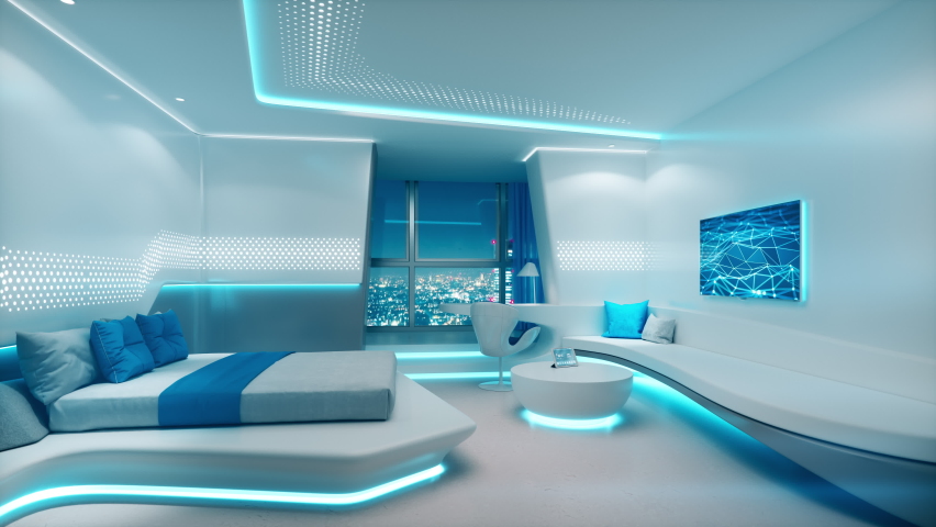 Interior Of Futuristic Hotel Room Royalty-Free Stock Footage #1070909647