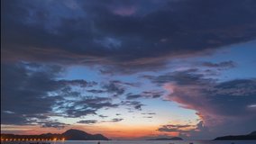 Sunrise over sea Time lapse video 4K. Nature video High quality footage.Scene of Colorful romantic sky sunrise with Changing the color of the sky background. 
time lapse day to night in nature and tra