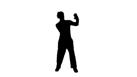 Silhouette Funny mime taking selfie photos.
