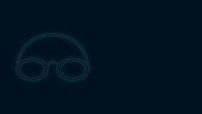 Glowing neon line Glasses and cap for swimming icon isolated on black background. Swimming cap and goggles. Diving underwater equipment. 4K Video motion graphic animation .