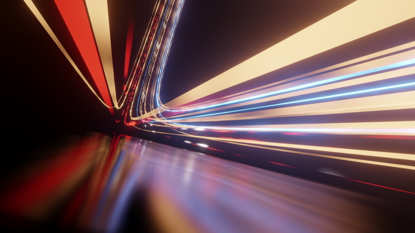 Abstract digital traffic lights rushing at hyper speed through curved glowing network lines on virtual freeway. Modern technology background animation | Shutterstock HD Video #1070931622