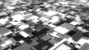 Close up of a microchip city, growing and shrinking, while changing colour. Good for use with motion design, video transition and live music visuals.