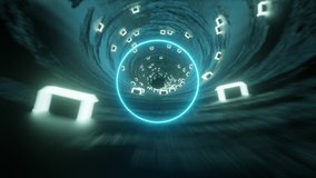 3d rendering Fast animation of motion in tunnel with rotating circle. Looped video - you can extend the video as much as you want. Perfect 3d animation for some intro, outro or background FullHD 30fps